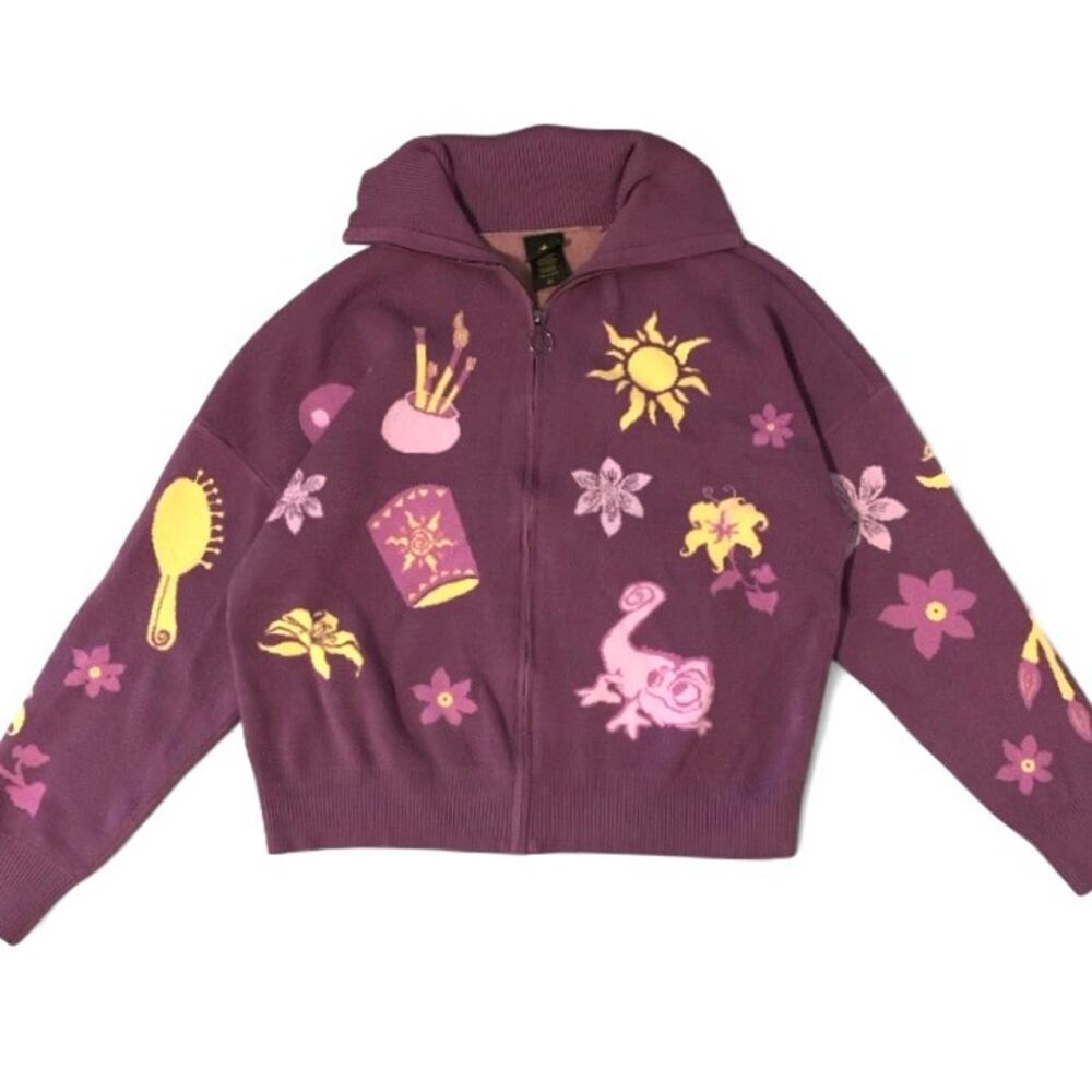 Disney Tangled Pascal Lantern Embroidered Zip Sweater BoxLunch Purple 3X